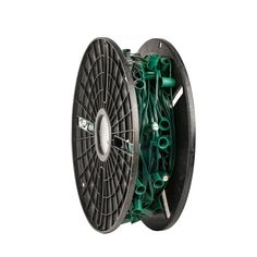 a green and black wire spool on a white background