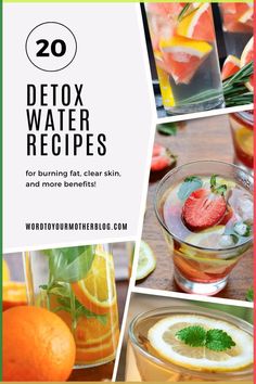 These fat burning detox water recipes use completely natural ingredients to flavor your water and add all kinds of benefits like clear skin and a flat belly. Try these detox water recipes for glowing skin and belly fat loss! Water Detox Recipes, Recipes For Glowing Skin, Best Detox Water, Detox Water Fat Burning, Water Detox, Belly Detox, Flat Belly Detox, Eating Keto, Easy Clean Eating Recipes