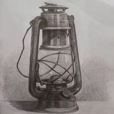 a pencil drawing of an old fashioned lantern