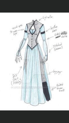 a drawing of a woman's dress from the movie frozen water, with instructions on how to wear it