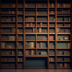 an empty library with bookshelves full of books on the shelves and wooden floors