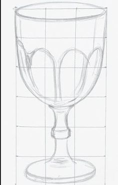 a drawing of a wine glass on a white paper with lines drawn across the edges