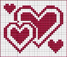 a cross stitch pattern with hearts and flowers in the shape of a heart on a white background