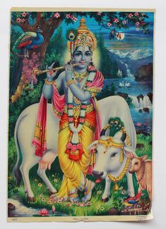 Hindu god print of Karishna with bansuri. Size = 13.5x9.5 Thanks for visit my store Diwali Gods, Gopal Krishna, Old Image, Durga Picture, Krishna Avatar, Mythology Books, Butterfly Art Painting, Hindu Dharma, Moonlit Night