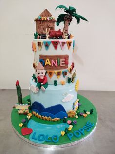 a birthday cake with decorations on top of it