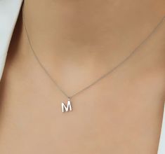 14K SOLID YELLOW GOLD DAINTY INITIAL NECKLACE Necklace Length : 16 inches Letter Height : 8.50mmLetter Width : 6.55mm---MADE IN USA------All letters from A to Z are available. Please indicate your letter choice in the "notes to seller" section on the order.---This is a beautiful 14K Solid White Gold Dainty Initial Necklace. Available White Gold -Yellow Gold or Rose Gold