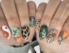 Boho Fall Nails, Nail Combos, Rainbow Nails Design, Acrylic Nail Shapes