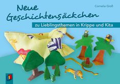 an image of children's toys in the shape of animals and trees on a blue background