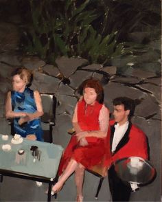 a painting of three people sitting at a table