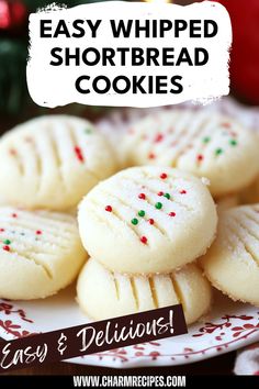 Whipped shortbread cookies are a fun, easy treat that always impresses! These melt-in-your-mouth delights use just a few simple ingredients, making style effortless in your baking. Ideal for holiday gatherings or as a cozy snack, whipped shortbread cookies offer a sweet flavor that's both buttery and light. Whether baking for friends or piecing together a dessert platter, you’ll appreciate how simply these cookies come together. Try food experimenting with different toppings or pair them with your favorite beverages for the perfect indulgence. Quick Bar Cookies, Easy Whipped Shortbread Cookies, Whipped Butter Cookies, Best Shortbread Recipe, Mini Shortbread Cookies, Winter Cookie Flavors, Melt In Your Mouth Shortbread Cookies, Whipped Shortbread Cookie Recipe, Winter Cookie Recipes