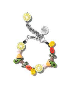 CUTIE FRUITY BRACELET – Venessa Arizaga Word Bracelets, Bracelets Pearl, Chains Accessories, Ceramic Beads Bracelet, Mask Chains, Ceramic Fruit, Word Bracelet, Sunglass Chain, Handmade With Love