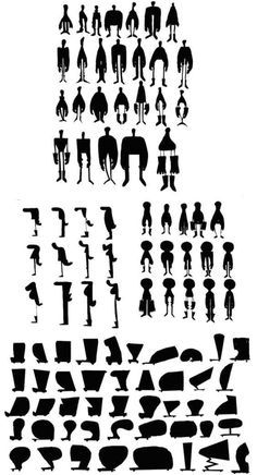 the silhouettes of various people are shown in black and white, with different shapes