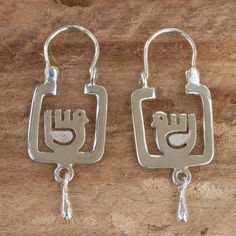 Square Sterling Silver Hoop Earrings with Birds - Aztec Dove | NOVICA Earrings Outfit, Aluminum Earrings, Pear Earrings, Precious Metal Clay, Silver Engagement Rings, Sterling Silver Hoop Earrings, 925 Silver Jewelry, Jewelry Online Shopping, Sterling Silver Hoops