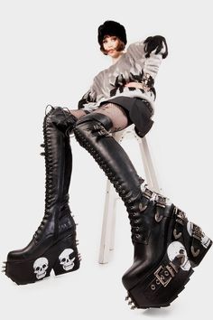 Irrational Thoughts Chunky Platform Thigh High Boots – LAMODA US Big Platform Boots, Irrational Thoughts, Platform Thigh High Boots, Platform Knee High Boots, Chunky Platform Boots, Platform Boots Chunky, A Skull, Style Boots, Chunky Platform