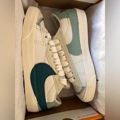 Brand New Women's Nike Blazer Low '77 Jumbo In Summit White/Geode Teal. Sizes 6.5 And 7. Nike 77 Blazer, Nike 77, Nike Blazer Low 77 Jumbo, Shoes Nike Blazer, Nike Blazer 77, Nike Blazers Outfit, Nike Shox Turbo, Blazer 77, Nike Air Max 2