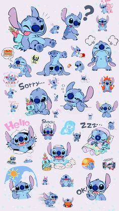 cartoon character stickers with different expressions on them, including the characters from stitch and stitch