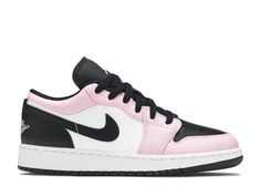 Air Jordan 1 Low GS 'Light Arctic Pink' - Air Jordan - 554723 601 - light arctic pink/white/black | Flight Club Pink Jordans, Trendy Shoes Sneakers, Jordan Model, Jordan Logo, Nike Air Jordan 1 Low, Cute Nike Shoes, Cute Nikes, Pink Sneakers, Swag Shoes