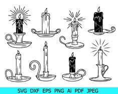 svg dxf clipart set with candles and teacups on saucers