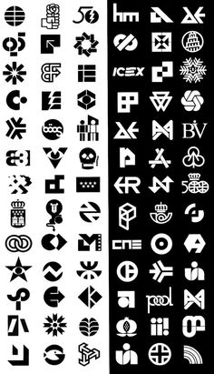 different types of symbols are shown in black and white