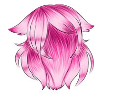 pink hair with long, straight bangs on the top and bottom part of its head