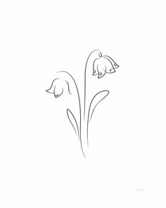 two flowers that are in the middle of a line art style drawing on white paper