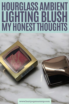 Two Hourglass blush compacts, including packaging and a sleek metallic case, displayed on a marble surface, showcasing a product considered one of the best blush options for radiant skin. Hourglass Ambient Lighting Blush, Hourglass Ambient, Ambient Lighting, Money, Lighting, Makeup, Make Up