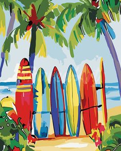 Paint by numbers kit Colorful Surfboards Figured'Art Surf Board Painting, Surf Artwork, Hawaii Painting, Surfing Art, Surfer Art, World Famous Paintings, Paintings Famous