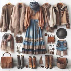 Vintage Boho Outfits, Boho Autumn Outfits, Cottagecore Outfits Winter, Autumn Boho Outfits, Hippie Style Winter, Bohemian Style Clothing Winter, Bohemian Winter Outfits, Boho Fall Outfits