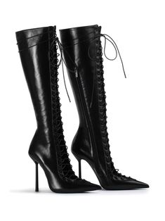 Knee High Black Boots Outfit, Black Stiletto Boots, Statement Boots, Luxury Boots, Black Stiletto Heels, Classy Shoes, High Leather Boots, Boot Jewelry, Stiletto Boots