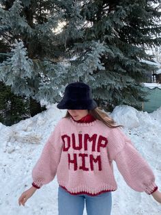 DUMP HIM Sweater Pattern - Etsy Dump Him, Super Chunky Yarn, Knit In The Round, Bag Crochet, Knitting Ideas, Chunky Yarn, Chunky Sweater, Sweater Pattern, Knitting Inspiration