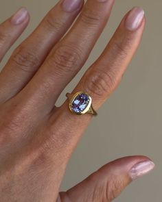 Gemstone Signet Ring / No. 11 – Maggi Simpkins Diamond Ring Not Engagement, Signet Style Engagement Ring, Pastel Engagement Ring, Big Gemstone Rings, Gemstone Ring Stack, Timeless Gold Amethyst Ring, Modern Yellow Gold Birthstone Ring With Center Stone, 14k Gold Sapphire Cushion Cut Ring, Heirloom Tanzanite Rings In Yellow Gold