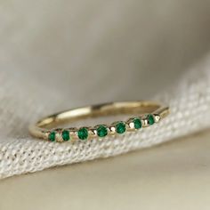 Timeless Emerald Ring-Lacee Alexandra-Marisa Mason Emerald Wedding Band, Emerald Band, Emerald Ring Gold, Ring Styles, Simple Band, Solid Gold Ring, Solid Gold Rings, Emerald Jewelry, Engagement Ring Styles