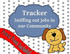 a dog with a thought bubble above it that says tracker sniffing out jobs in our community