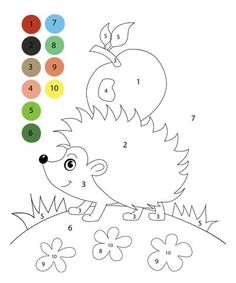 the hedge with an apple on his back is shown to be colored by numbers