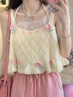 Sweater Vest Summer, Preppy Mode, Embroidery Cute, Chic Tank Tops, Estilo Hippy, Japanese Kawaii, Adorable Crochet, Tank Top Women, Highlighter Palette