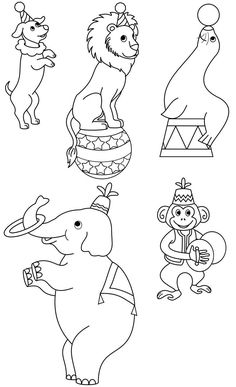 an elephant and other animals are depicted in this coloring page