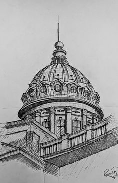 a drawing of a building with a dome on top