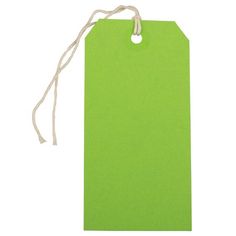 an empty green tag hanging from a string