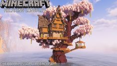 a tree house is in the middle of some water with pink flowers on it and text that reads, relaxing lonely