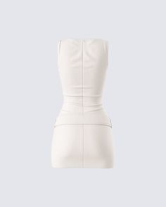 Nothing compares to a baddie in a put together look 🤍 Made from plain weave fabric and complete with a bodycon style, a wide belt, and a boat neckline - this ivory micro mini dress will make it clear that you did not come to mess around 👏 Chic Fitted Mini Bodycon Dress, White Mini Dress With Back Zipper, Chic White Mini Dress With Back Zipper, Chic Mini Bodycon Dress, Chic White Bodycon Dress With Back Zipper, White Bodycon Mini Dress With Back Zipper, Fitted Beige Mini Dress In Chic Style, Chic Fitted Beige Mini Dress, Chic Beige Fitted Mini Dress