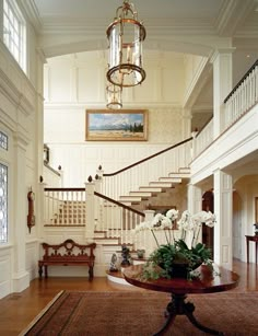 Foyer Design, Style At Home, Pretty House, Casas De Ensueño, Dream House Decor, Entry Way, Staircases