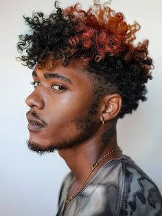 29 Unique Black Men's Curly Hairstyles: Short, Medium, & Long Hair with Fades, Twists, & Beards African Men Hairstyles, Dramatic Hair Color, Afro Hair Color, Alt Guys, Hair Study, Curly Hairstyles Short, Undercut With Beard, Dramatic Hair Colors, Hair Ideas For Women