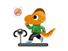 a cartoon character running on a treadmill