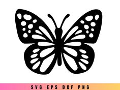 a black and white butterfly silhouette on a rainbow striped background with the text svg eps dxf png