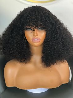 Discover the elegance of our Luxury Black Bangs Curly Wig. Made from high-quality human hair, this super full fringe wig features luxurious, soft curls that add a stylish touch to any look. Designed for convenience, it's a glueless wig with adjustable straps and combs for a secure fit. Key Features: Human Hair: High-quality, soft, and lightweight Full Fringe/Bangs: Adds volume and style Glueless Design: Easy to wear with adjustable straps and combs Color: Black/Natural Details: Material: Human H Full Fringe Bangs, Black Bangs, Curls Wig, Fringe Wig, Bang Wig, Hair Fringe, Full Fringe, Full Bangs, Bangs Wig