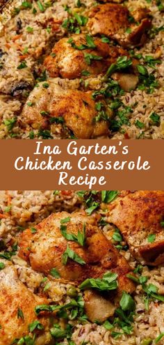 chicken casserole with rice and herbs on top