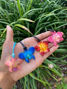 Clay Orchid Necklaces | Floral Summer Necklace | Beach Jewelry | Clay jewelry Tropical Style Multicolor Jewelry As Gift, Unique Flower Jewelry For Beach, Multicolor Pendant Jewelry For Beach, Beach Flower Pendant Necklace, Handmade Tropical Multicolor Jewelry, Trendy Flower-shaped Beach Necklace, Unique Flower-shaped Beach Jewelry, Handmade Multicolor Tropical Jewelry, Orchid Resin Jewelry