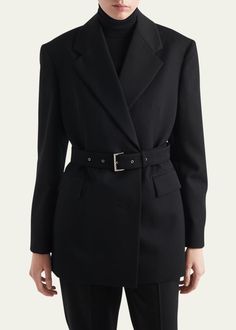 Prada Gabardine Belted Blazer - Bergdorf Goodman Prada Blazer, Belted Blazer, Full Sleeves, Black Blazer, Bergdorf Goodman, Blazers For Women, Full Sleeve, Prada, Tops Designs