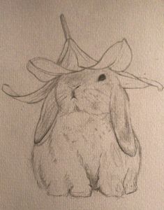 a pencil drawing of a bunny wearing a hat