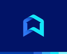 the letter logo is made up of blue and white shapes on a dark background with horizontal lines